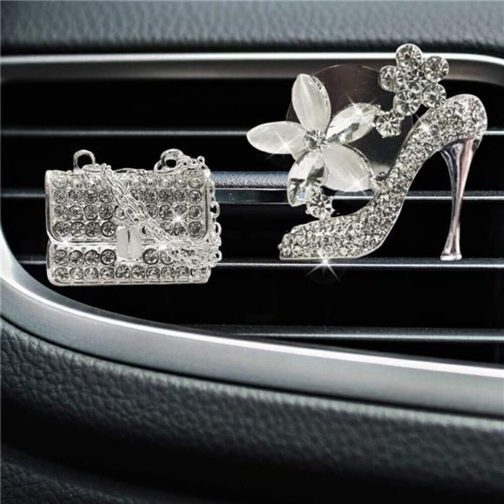 Bling Car Air Vent Clip Crystal High Heel Shoe & Magic Bag Charm Bling